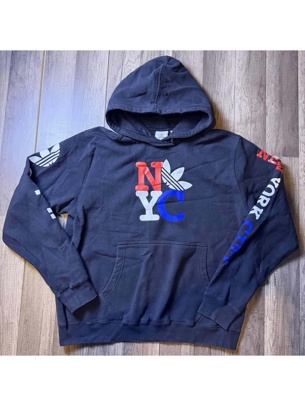 MEN'S ADIDAS ORIGINALS NYC NEW YORK CITY TREFOIL HOODIE Sz Large